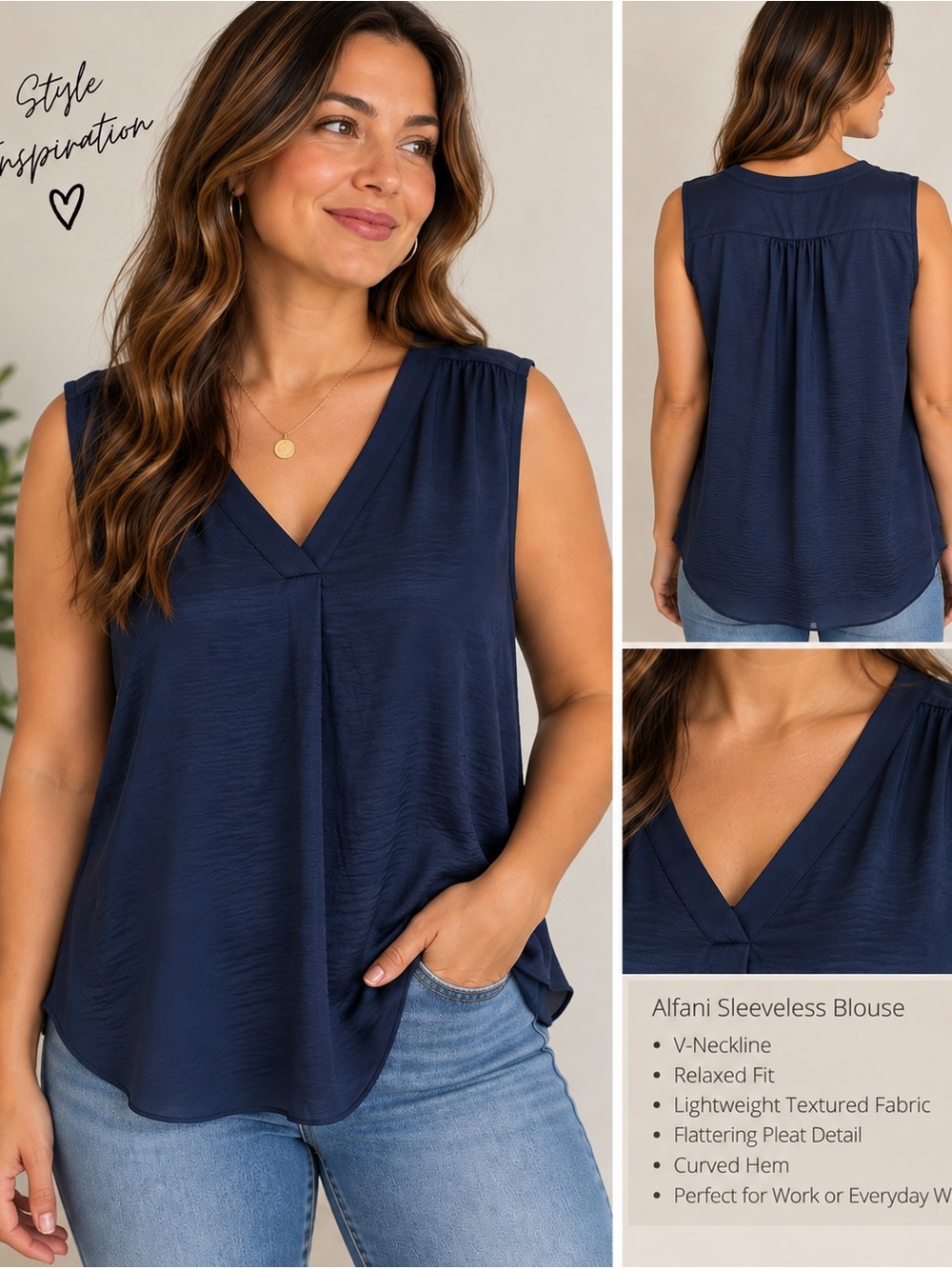 Alfani XXL Navy Blue Layered Sleeveless V-Neck Blouse